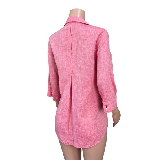 Chicos Womens Red 100% Linen No Iron Button Up Tunic Top Size 0 US S 3/4 Sleeve - Picture 12 of 15